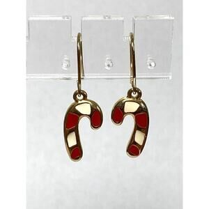 Candy Cane Earrings Christmas Enamel Gold Tone